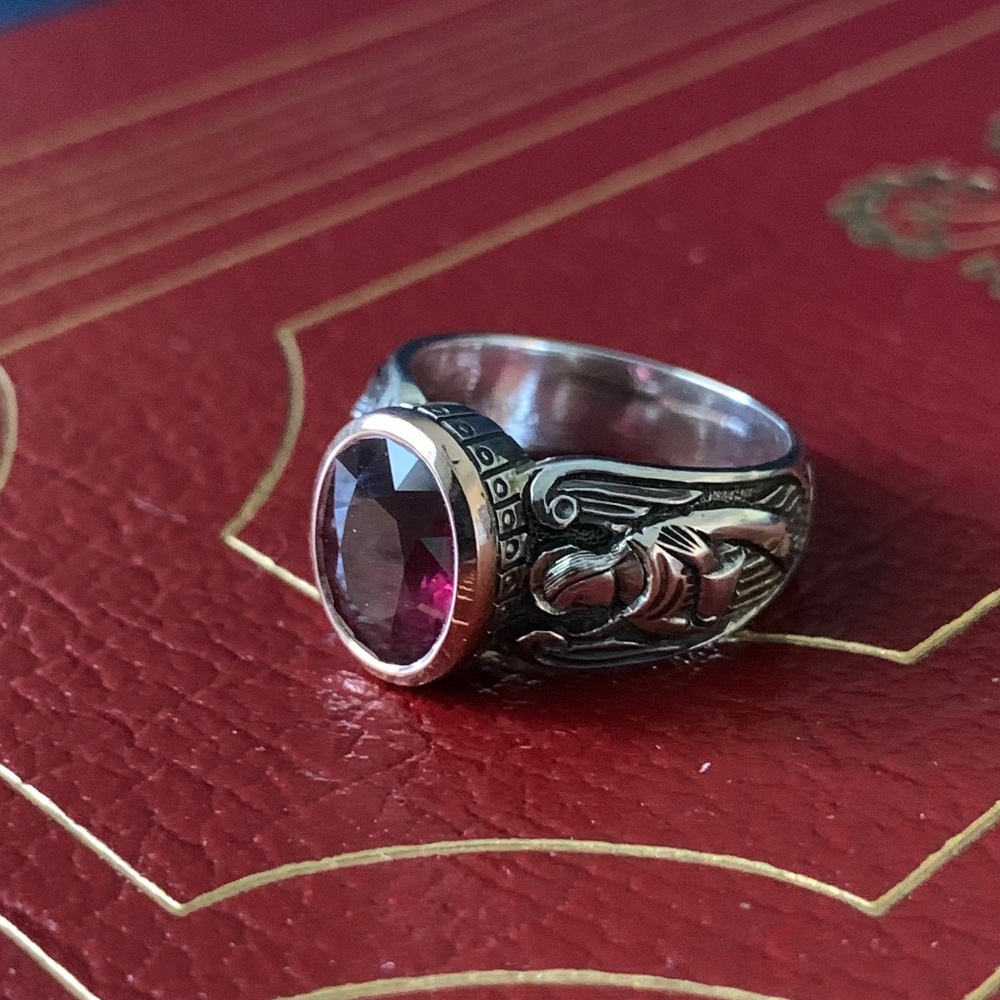 Rhodolite Angel Ring in Sterling silver and 14k rose gold - Size 5.5 US